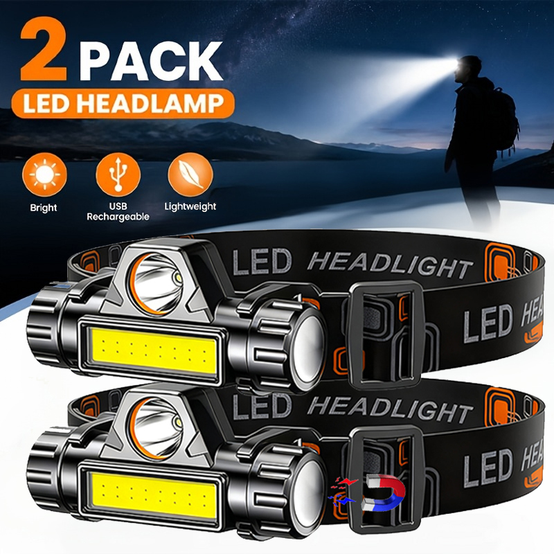 Fishing Headlamp - ไฟหน้า LED สว่างพิเศษแบบชาร์จไฟได้ ไฟฉายกันน้ำพร้อม XPE COB