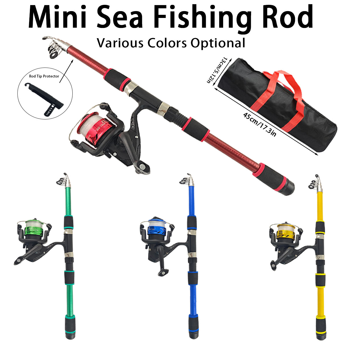 Fishing Equipment For Kids - ชุดคันเบ็ดตกปลาทะเลแบบยืดหดได้ขนาดเล็ก พร้อมรอกสปินนิ่ง ด้ามจับกันลื่น EVA พร้อมกระเป๋าพกพา (อุปกรณ์เสริม)