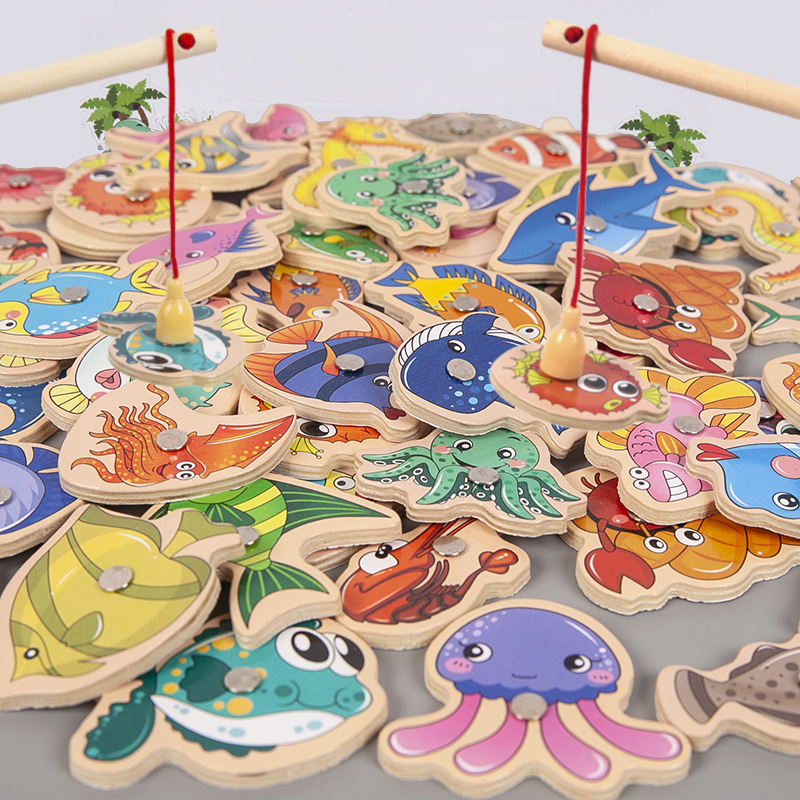 Fishing Equipment For Kids - ของเล่นตกปลาแม่เหล็กชุดเกมสําหรับเด็ก Montessori ไม้การ์ตูนตกปลา Rod ของเล่นเพื่อการศึกษาวันเกิด Party