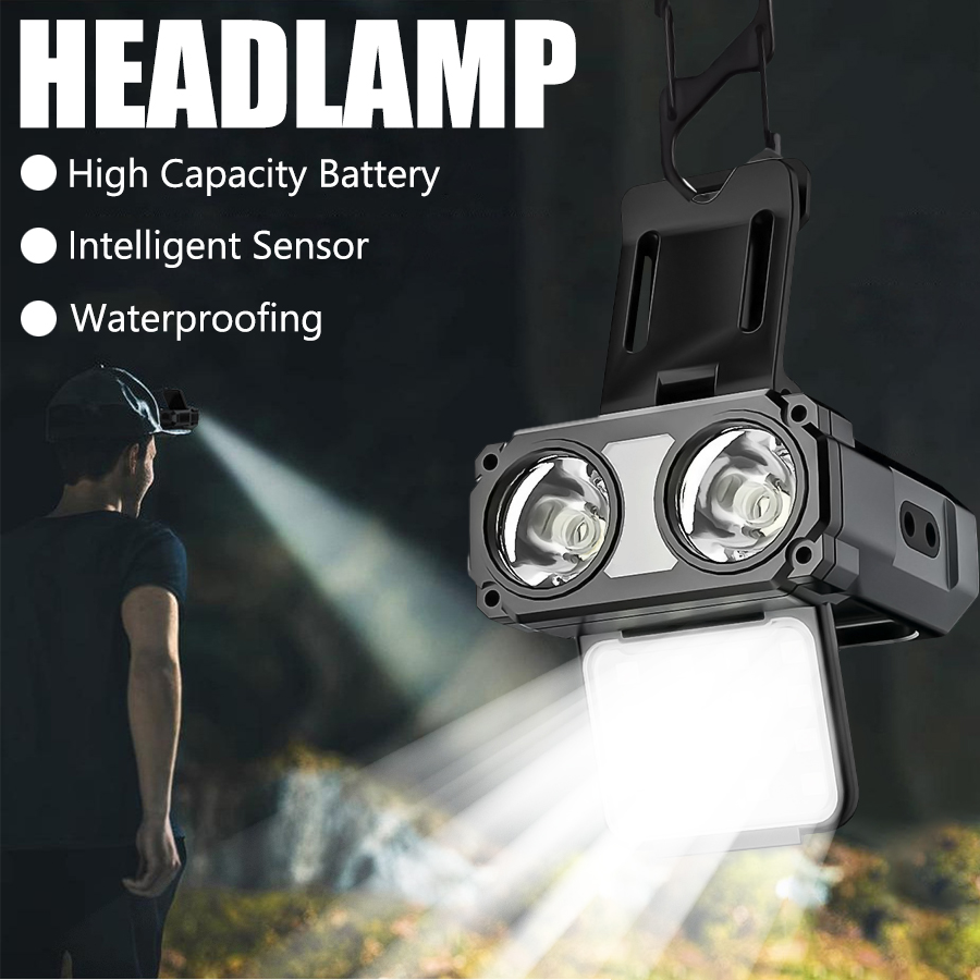 Fishing Headlamp - ไฟฉายคาดศีรษะแบบหนีบหมวก LED COB พร้อมเซ็นเซอร์ ชาร์จผ่าน USB