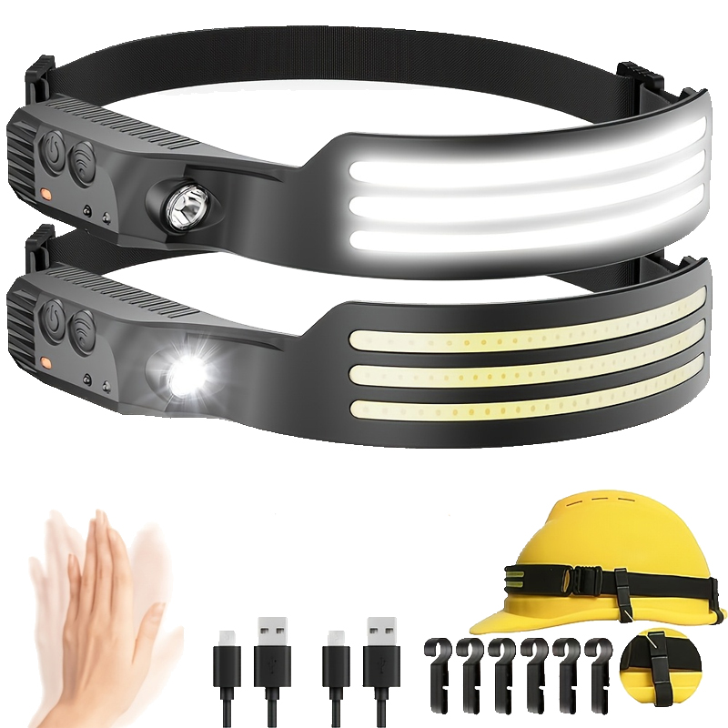 Fishing Headlamp - ไฟหน้าแบบเซ็นเซอร์ LED ไฟฉายคาดศีรษะแบบชาร์จ USB ไฟฉายคาดศีรษะแบตเตอรี่ในตัว ไฟฉายคาดศีรษะสำหรับตั้งแคมป์กลางแจ้ง