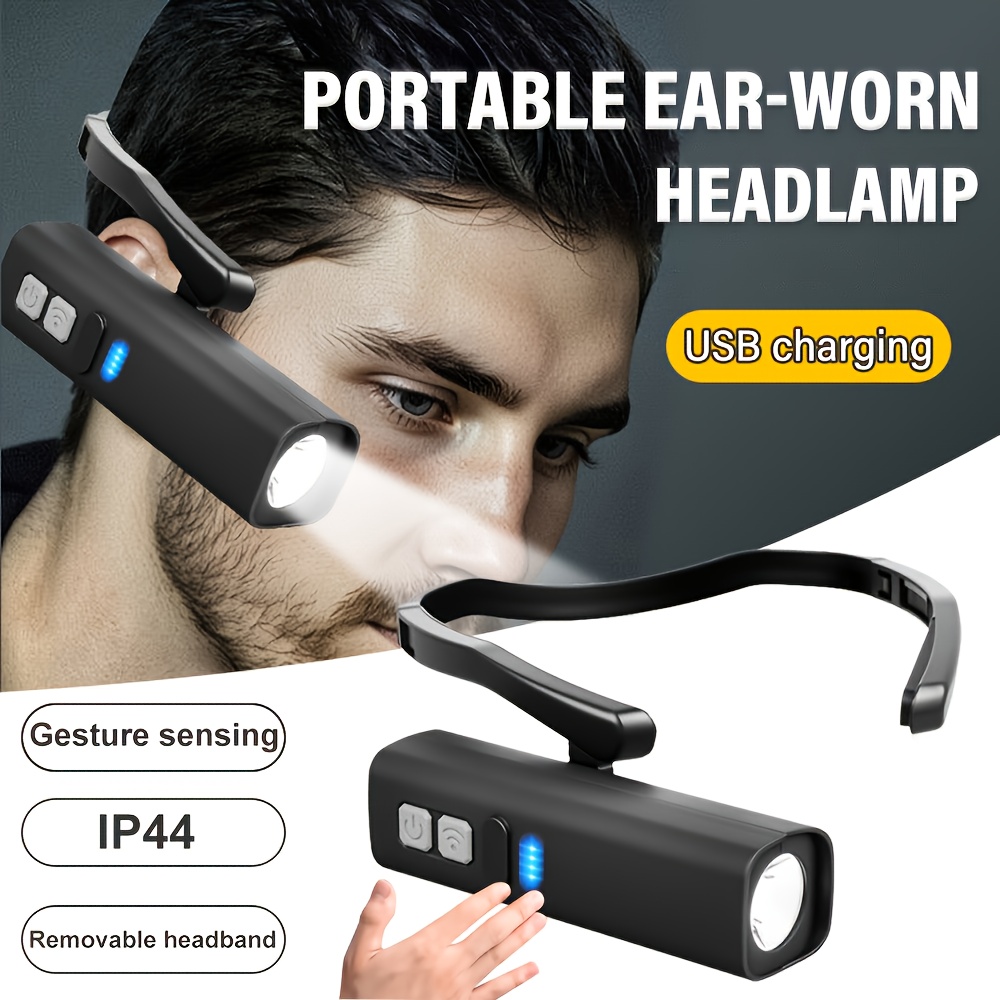 Fishing Headlamp - ไฟฉายคาดศีรษะแบบหนีบหูแบบชาร์จไฟได้ไฟหน้า LED แบบเหนี่ยวนำไฟฉายคาดศีรษะกันน้ำสำหรับตกปลากลางแจ้งเดินป่าวิ่งขี่จักรยาน