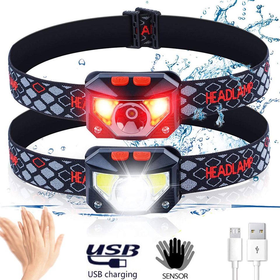 Fishing Headlamp - ไฟหน้า LED 8 โหมด พร้อมเซ็นเซอร์ตรวจจับความเคลื่อนไหวแบบแฮนด์ฟรี ไฟฉายแรงสูง