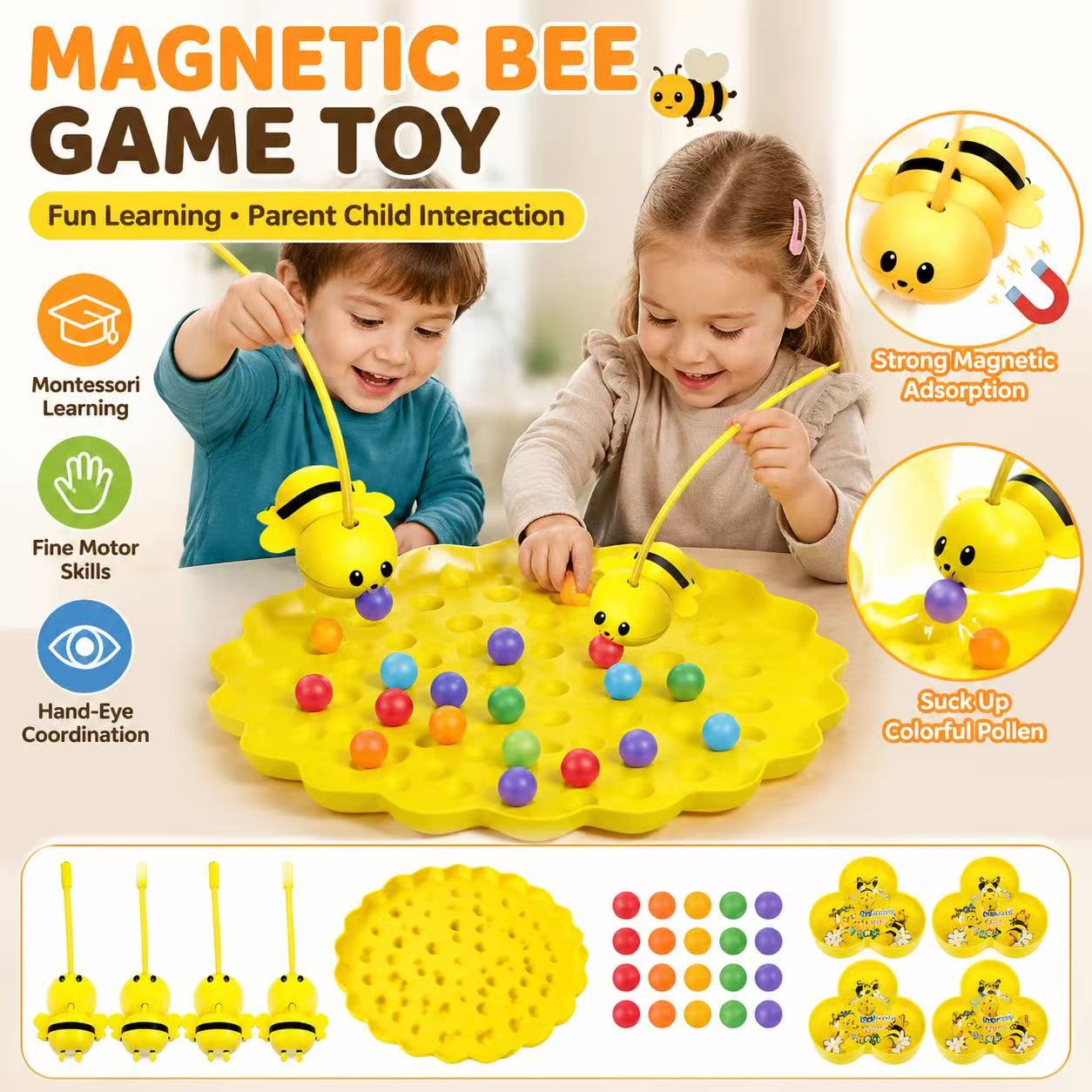 Fishing Equipment For Kids - เกมแม่เหล็กเก็บน้ำผึ้งรูปผึ้งน่ารัก ของเล่นเสริมพัฒนาการแสนสนุกสำหรับเด็ก เกมตกปลาบนโต๊ะแบบอินเทอร์แอคทีฟสำหรับพ่อแม่ลูก